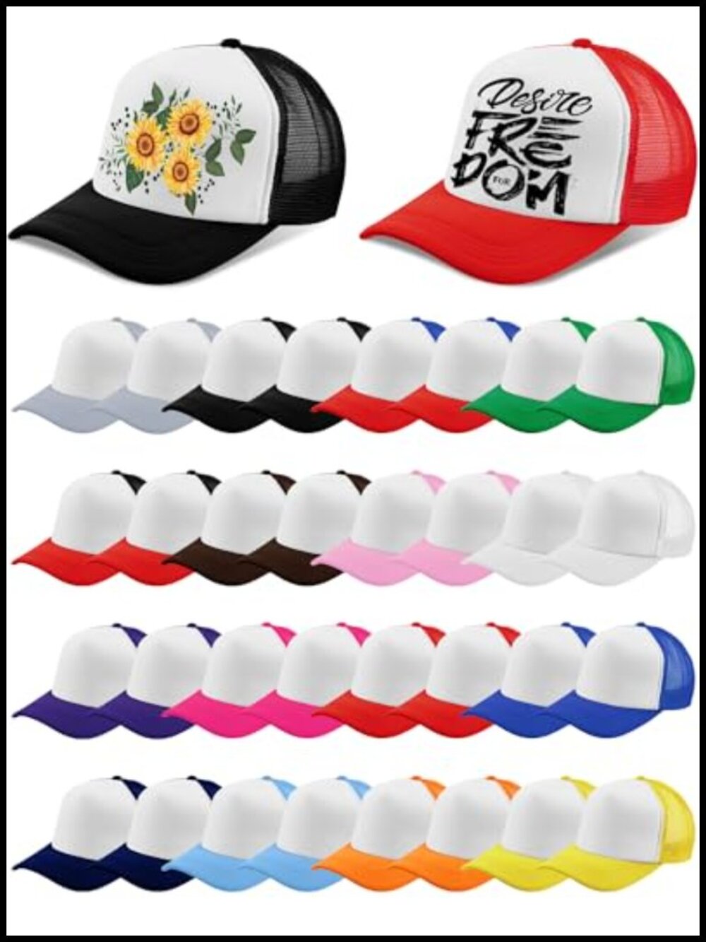 32 Pcs Sublimation Blank Mesh Trucker Hat for Men Women Adjustable DIY Cap